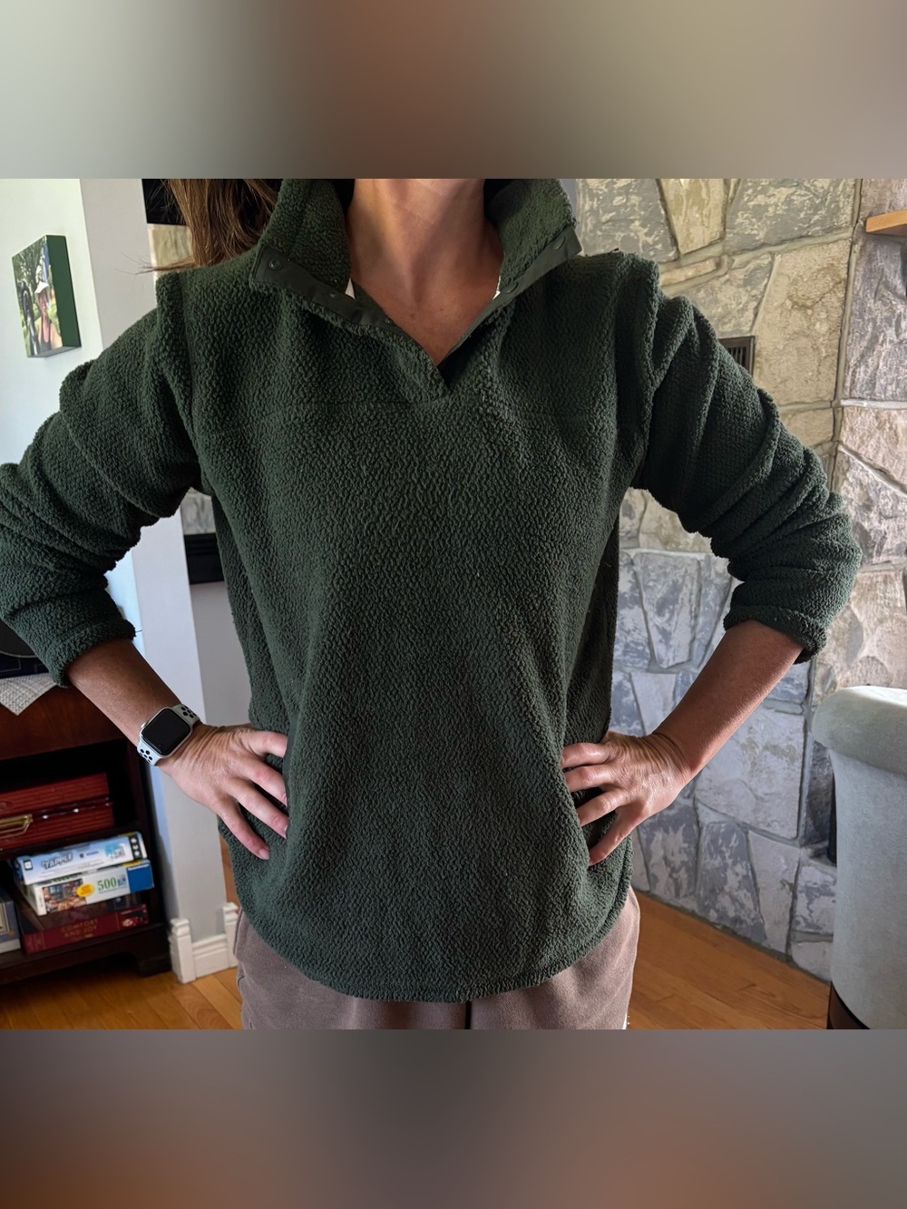 Olive Green Sherpa- 3 button sweater